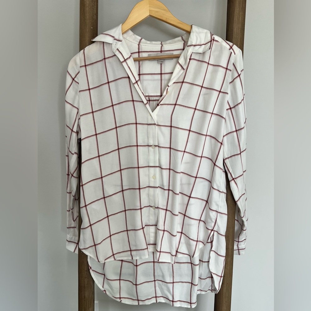 Loft - Long Sleeve Plaid Shimmer Button Down Size S